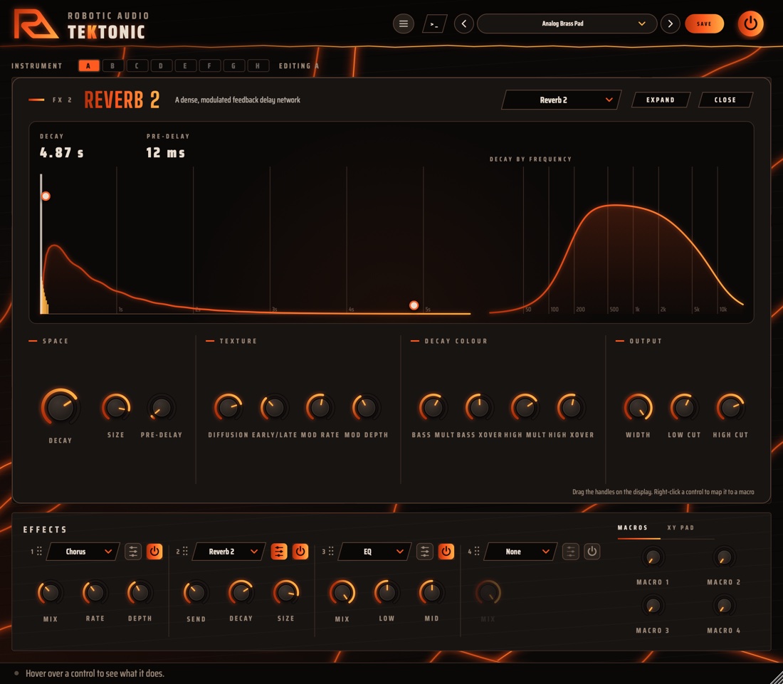 Reverb 2's full editor over the window, with its live display